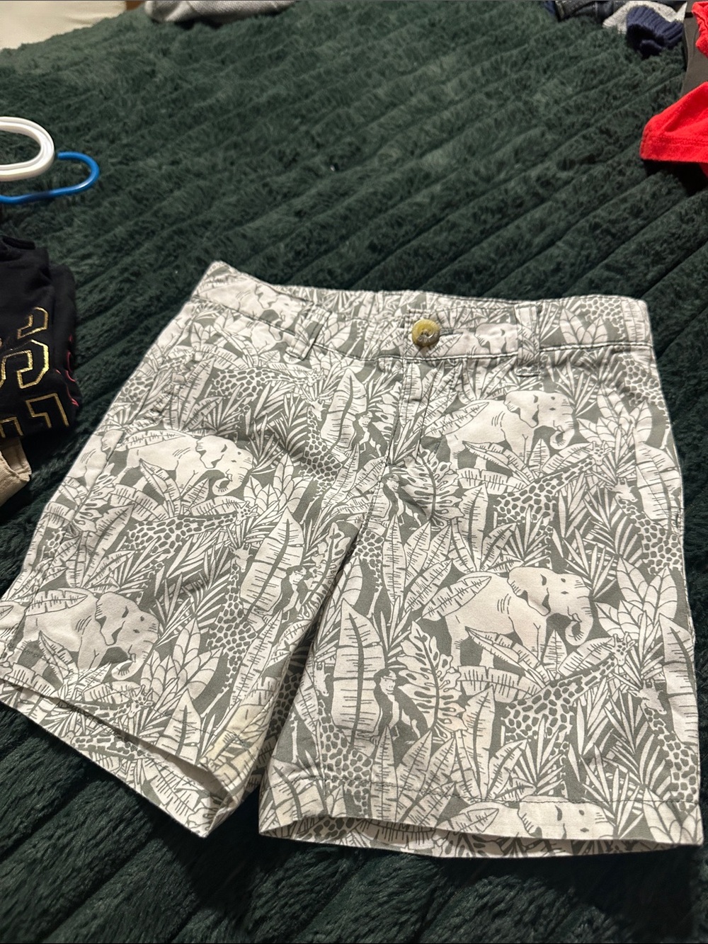 Janie and Jack Elephant & Leaf Print Shorts in Gray and White